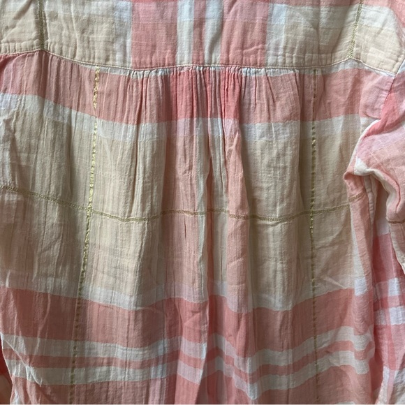 Anthropologie Holding Horses Gailen Plaid Button-Down Pink/Tan/Gold womens 4 - Picture 3 of 7